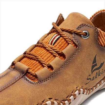Men's Vintage Leather Casual Sneakers | Ultra Comfortable | Lace-Up | EVA Sockliner | Non-Slip Durable Outsole | Retro Style
