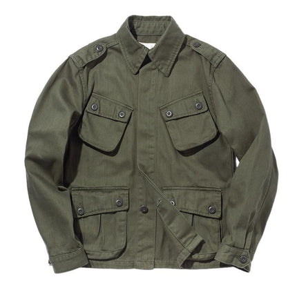 Men's Vintage Biker Jacket | Multi Pocket Cargo Style | Casual Lapel Collar | Polyester Blend | Long Sleeve | Moderate Thickness | Plain Pattern | Four Seasons | Ideal for Travel & Outdoor