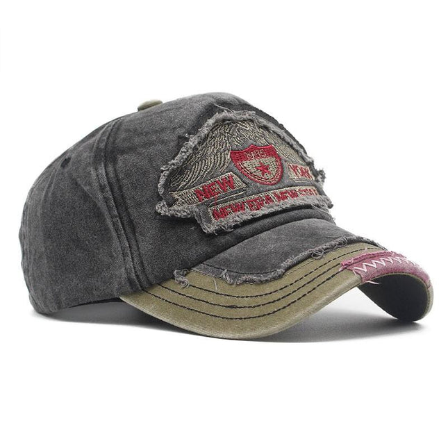 Men's Denim Baseball Cap | Washed Embroidery Letters Design | Adjustable Wide Brim Dome Hat