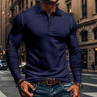 Men's Long Sleeve Polo Shirt | Casual Elastic Fit | Stretchy Fabric | Full-Length Sleeves | Classic Polo Collar | Button Placket | Available in Navy, Black, Gray, White, Burgundy | Comfortable & Versatile