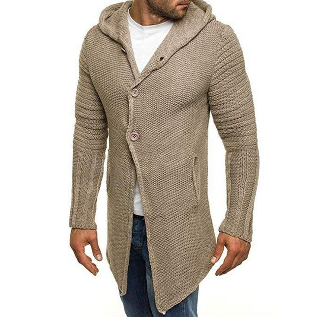 Men's Knit Cardigan | Hooded | Single Breasted | Long Sleeve | Mid Length | Casual Wear | Cozy & Stylish | Knit Fabric | Functional Pockets | Ideal for Layering | Versatile Design | Easy Care