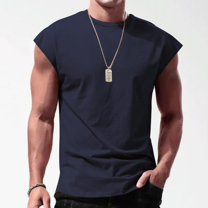 Men's Cotton Blend Loose Fit Sleeveless Sports T-Shirt | Round Neck Pullover | Breathable Workout Gym Tee | Casual Fitness Top | Summer Autumn Spring Activewear