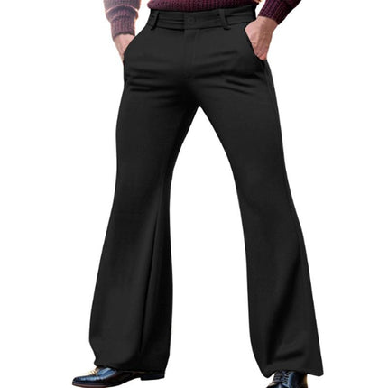 Men's Solid Color Slim Fit Flared Pants | Retro Style | Slant Pockets | Comfortable Waistband | Durable Fabric | Tailored Detailing | Versatile Fashion | Flattering Silhouette | Classic Color Options