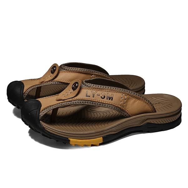 Men's Non-Slip Beach Slippers | Wear-Resistant Sandals | Anti-Collision Toe Cap | Durable Leather Upper | Rugged Rubber Outsole | Great Traction & Durability