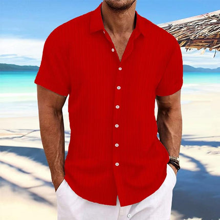 Men's Cotton Linen Blend Shirt | Stripe Print | Loose Short Sleeve | Lapel Collar | Breathable Fabric | Casual Dress Shirt