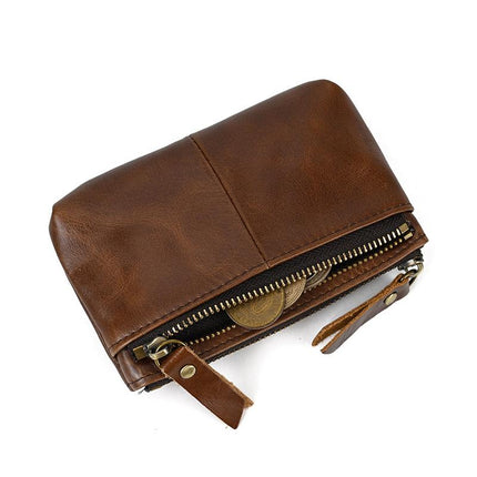 Men's Vintage Cowhide Wallet | Multi-Layer Zipper Mini Case | Retro Handmade Distressed Leather | Compact Travel Purse | Lightweight Coin & Card Holder | Stylish Design | Durable Top-Grain Cowhide