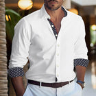 Men's Long Sleeve Dress Shirt | Printed Colorblock Design | Cotton Blend | Lapel Collar | Casual & Semi-Formal Wear