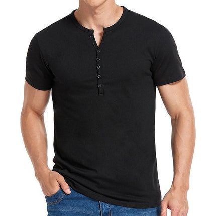 Men's Short Sleeve Button Henley T-Shirt | Solid Color | Classic Design | Breathable Soft Fabric | Casual Versatile Top | Relaxed Fit | Ideal for Work or Layering | Comfortable Everyday Wear