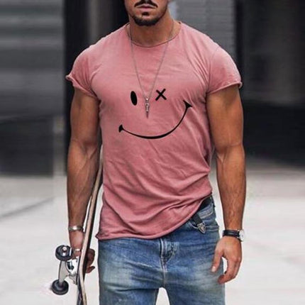 Men's Vintage Smiley Face T-Shirt | Round Neck | Short Sleeve | Cotton Blend | Casual Summer Style