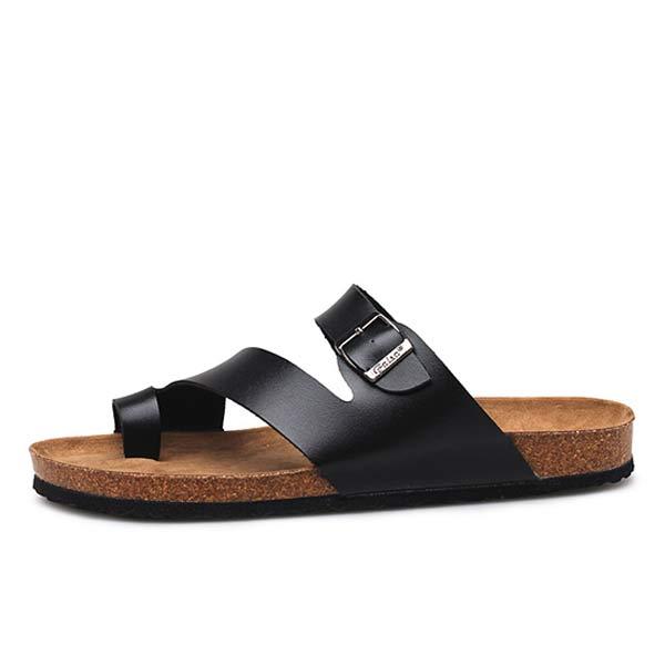 Men's Beach Flip-Flops | Soft Leather Upper | Cork Midsole Support | Comfortable EVA Outsole | Casual Summer Sandals