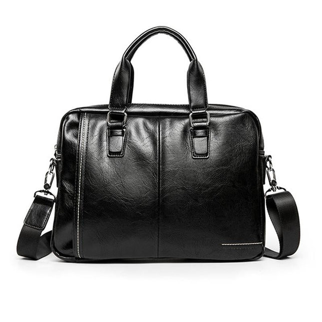 PU Leather Laptop Briefcase | Vintage Style | Waterproof | Wear-Resistant | Solid Color | Polyester Lining | Multi-pocket | Business & Daily Use | Men's Bag
