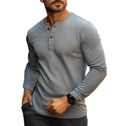 Men's Vintage Style Henley T-Shirt | Long Sleeve | Cotton Polyester Blend | Classic Casual Top | Button Placket | Soft Breathable Fabric