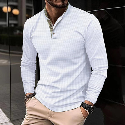 Men's Long Sleeve Waffle Knit T-Shirt | Colorblock Design | Crew Neck | Casual Fashion Layering Top | Durable Breathable Fabric | Regular Fit | Ideal for Fall Winter Spring | Versatile Style