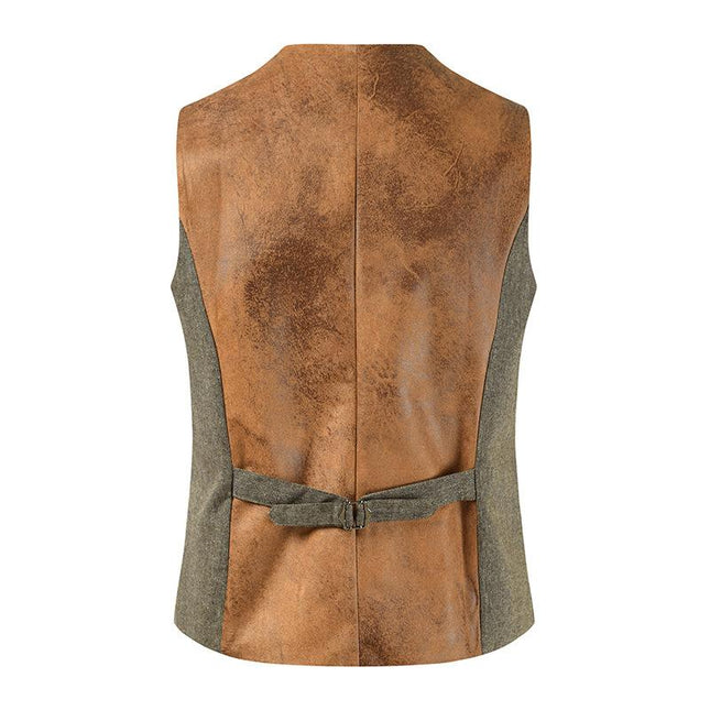 Men's Vintage Leather Vest | Single Breasted | V-Neck | Slim Fit | Casual Style | Polyester Blend | Adjustable Buckle | Suitable for Spring Autumn Winter | Versatile for Business, Dating, Party, Daily Wear