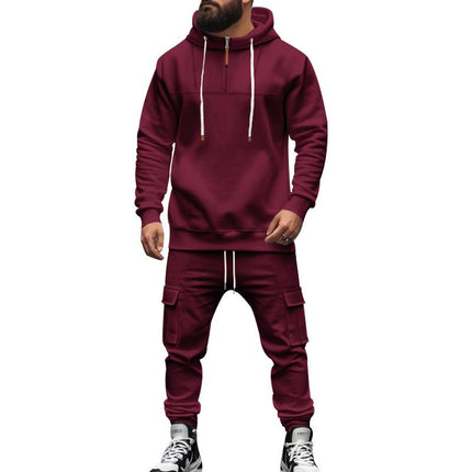 Men's Hooded Sweatshirt and Jogger Pants Set | Relaxed Fit | Adjustable Drawstring Hood | Full-Length Elastic Cuff Joggers | Soft Breathable Cotton Blend | Casual Sportswear Loungewear | Pockets