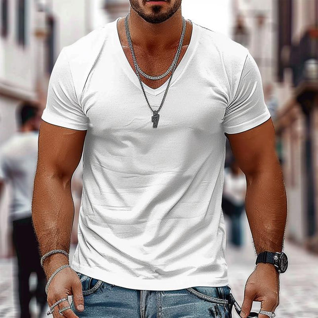 Men's V-Neck T-Shirt | Solid Color | Short Sleeve | 100% Cotton | Classic Fit | Soft & Breathable | Casual Wear | Durable Stitching | Versatile Design | Machine Washable | Perfect for Everyday Outings