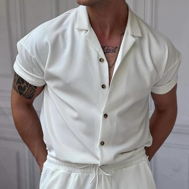 Men's Premium Cotton Blend Shirt | Striped Lapel Design | Versatile Formal & Casual Wear | Comfortable Fit | Durable Fabric | Timeless Style