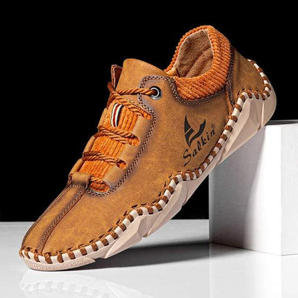 Men's Vintage Leather Casual Sneakers | Ultra Comfortable | Lace-Up | EVA Sockliner | Non-Slip Durable Outsole | Retro Style