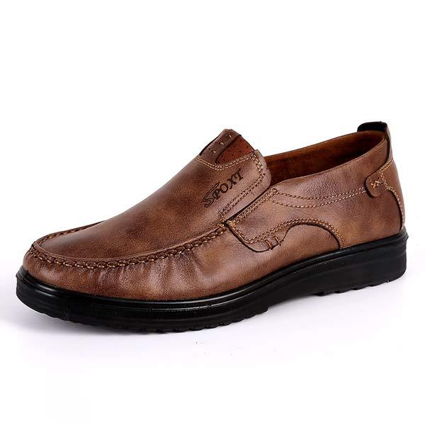 Vintage Leather Men's Business Casual Shoes | Refined Style Work Boots | Non-Slip Sole | Easy Entry Elastic | Traditional Sewing