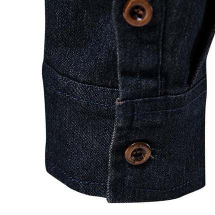 Men's Vintage Denim Shirt | Classic Button-Down Style | Premium Denim Fabric | Distressed Wash | Chest Pockets | Cuffed Sleeves | Comfortable Slim Fit | Versatile Casual and Smart-Casual Wear | Colors: Navy, Black