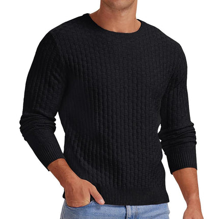 Men's Sweater | Waffle Knit | Solid Color | Crew Neck Pullover | Long Sleeve | Versatile Casual | Classic Fit | Breathable Soft Fabric | Available in Black Navy Grey Olive | Ideal for Layering | Comfortable Style