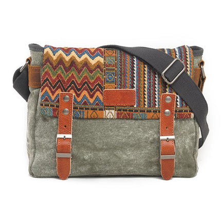 Men's Canvas Shoulder Bag | Retro Ethnic Pattern | Durable Fabric | Adjustable Strap | Multiple Compartments | Vibrant Design | Casual & Travel Use | Secure Closures | Lightweight & Compact