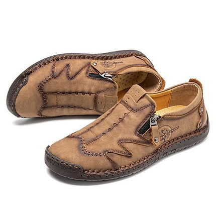 Men's Vintage Leather Loafers | Casual Comfort Shoes | Cushioned Footbed | Flexible Rubber Outsole | Easy Slip-On | Medium Width