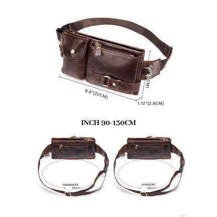Men's Leather Waist Bag | Genuine Leather Messenger Bag | Adjustable Straps | Multiple Compartments | Durable Travel Accessory | Stylish Crossbody Bag for Men | Secure Closure | Compact & Lightweight