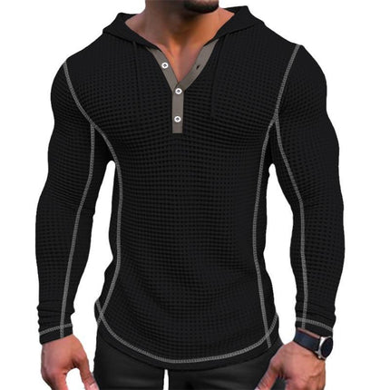 Men's Waffle Knit Hoodie | Solid Color Long Sleeve | Casual Regular Fit | Comfortable Textured Fabric | Sporty Hood | Versatile Year-Round Wear | Machine Washable