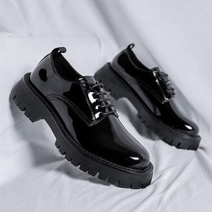 Men's Platform Lace Up Dress Shoes | Patent Leather Upper | Stylish Toe Oxfords | Blind Eyelets | Leather Linings | Durable Rubber Sole