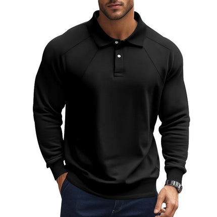 Men's Long Sleeve Polo Shirt | Solid Color | Lapel Collar | Raglan Sleeves | Casual & Classic Style | Comfortable Cotton Blend | Relaxed Fit | Versatile for Everyday Wear