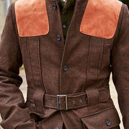 Suede Wool Panel Jacket | Patchwork Double Pocket | Lace-Up Design | Casual Outerwear | Vintage Modern Style | High-Quality Warmth | Bold Fashion Statement