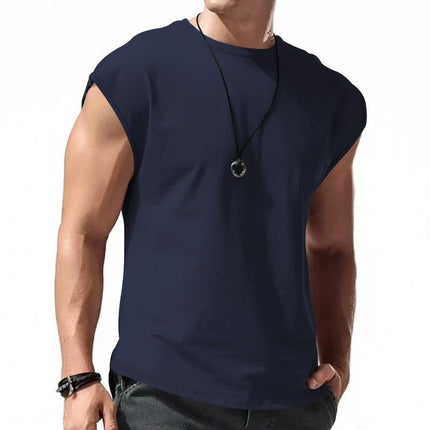 Men's Cotton Blend Loose Fit Sleeveless Sports T-Shirt | Round Neck Pullover | Breathable Workout Gym Tee | Casual Fitness Top | Summer Autumn Spring Activewear
