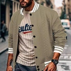 Men's Baseball Jacket | Casual Single Breasted Cardigan Style | Ribbed Stand-Up Collar | Long Sleeves with Ribbed Cuffs | Cotton-Polyester Blend | Lightweight & Warm | Side Pockets | Ideal for Autumn & Spring