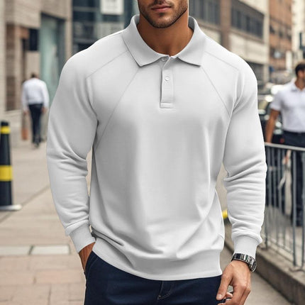 Men's Long Sleeve Polo Shirt | Solid Color | Lapel Collar | Raglan Sleeves | Casual & Classic Style | Comfortable Cotton Blend | Relaxed Fit | Versatile for Everyday Wear