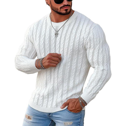 Men's Crew Neck Sweater | Twisted Knit Pattern | Long Sleeve | Solid Color | Soft High-Quality Fabric | Modern Casual Style | Breathable & Durable | Available in Various Sizes | Perfect for Layering
