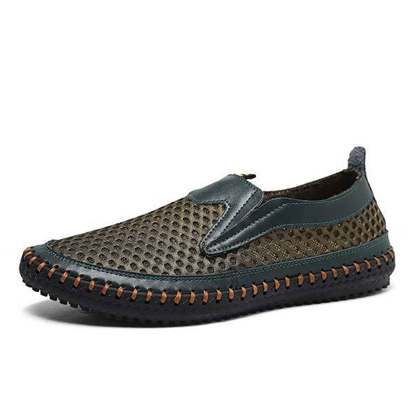 Men's Slip-On Mesh Moccasins | Casual Sports Water Shoes | Leather & Mesh Upper | Easy Entry | Non-Slip Flexible Rubber Sole | Comfortable Lightweight Footwear