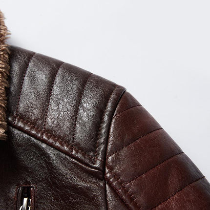 Men's Vintage PU Leather Jacket | Fleece Lined | Classic Style | Quilted Sleeves | Warm & Durable | Available in S-3XL | Ideal for Casual & Outdoor Wear
