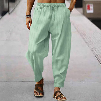 Men's Loose Fit Striped Trousers | Breathable Cotton Linen Blend | Casual Sports Pants | Elastic Drawstring Waistband | Stylish Comfortable Design | Ideal for Everyday Wear