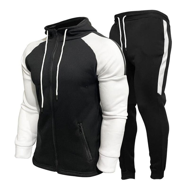 Men's Contrast Color Hoodie Set | Hooded Sweatshirt & Casual Pants | Color-Blocking Activewear | Soft Cotton-Polyester Blend | Slim Fit Tapered Pants | Adjustable Drawstring Hood | Long Sleeve Top | Men's Loungewear & Gym Wear