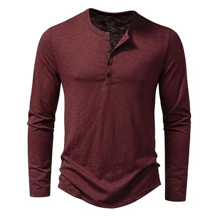 Men's Long Sleeve Henley T-Shirt | Casual Solid Color | Comfort Fit | Stylish Button Placket | Soft Cotton Blend | Regular Fit | Warm Layering Top | Versatile Fall Winter Wear