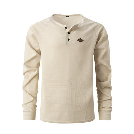 Men's Waffle Henley T-Shirt | Raglan Long Sleeves | Casual Cotton Blend | Versatile Fit | Textured Design | Easy Care | All-Season Comfort