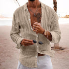 Men's Breathable Long Sleeve Shirt | Cotton Linen Blend | Solid Color | Lapel Collar | Casual Comfort | Easy Care | Versatile Style