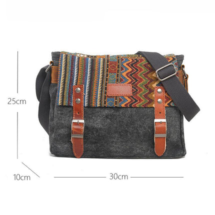 Men's Canvas Shoulder Bag | Retro Ethnic Pattern | Durable Fabric | Adjustable Strap | Multiple Compartments | Vibrant Design | Casual & Travel Use | Secure Closures | Lightweight & Compact