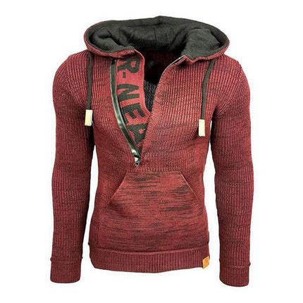 Men's Knitted Hoodie | Casual Loose Fit | Hooded Long Sleeve | Polyester Blend | Kangaroo Pocket | Soft & Breathable | Leisure Style | Activewear Pullover | Zipper Closure | Relaxed Fit | Classic Design
