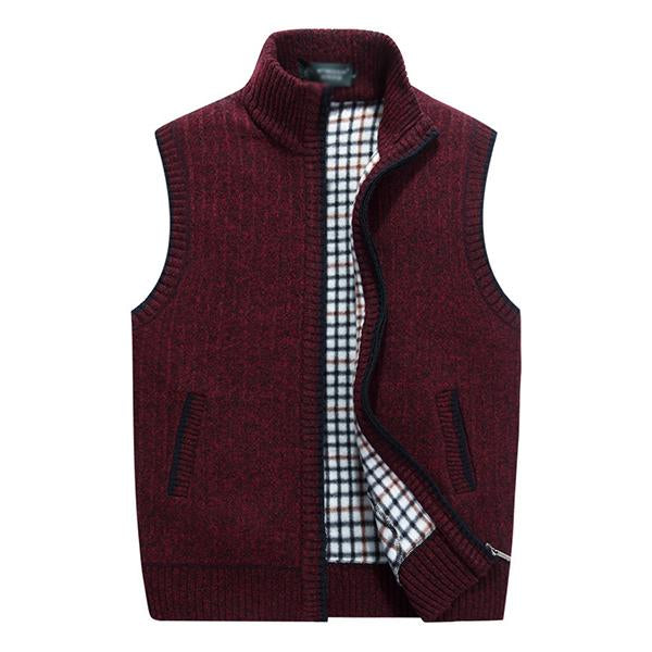 Men's Fleece Vest | Stand Collar | 2023 New Design | Soft Blended Fabric | Zipper Closure | Two Front Waist Pockets | Knitted Outerwear | Warm and Cozy | Ribbed Cuffs and Hem | Machine Washable