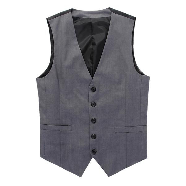 Men’s V-Neck Suit Vest | Soft Woven Fabric | Classic Collar | Colorblock Patchwork | Five-Button Closure | Adjustable Buckled Back | Front Welt Pockets | Fully Lined | Machine Washable