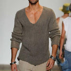 Men's V-Neck Solid Color Knit Pullover Sweater | Casual Loose Fit Knitwear | Soft Cotton Blend | Versatile Layering | Ribbed Cuffs & Hem | Machine Washable | Classic Style for Everyday Comfort | Available in Multiple Colors & Sizes