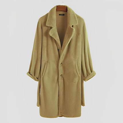 Men's Plush Lapel Coat | Single Breasted | Solid Color | Classic & Sophisticated Design | Warm & Cozy Outerwear for Winter | Long Sleeve | Multiple Sizes | Versatile Styling | Durable Fabric