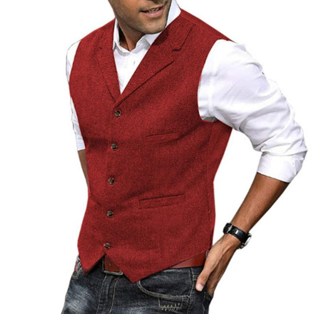 Men's Slim Fit Herringbone Suit Vest | Vintage Style | Single Breasted | Notch Lapel | Wool Blend | Elegant Formal & Smart Casual Layering | Adjustable Back Strap | Versatile Colors & Sizes